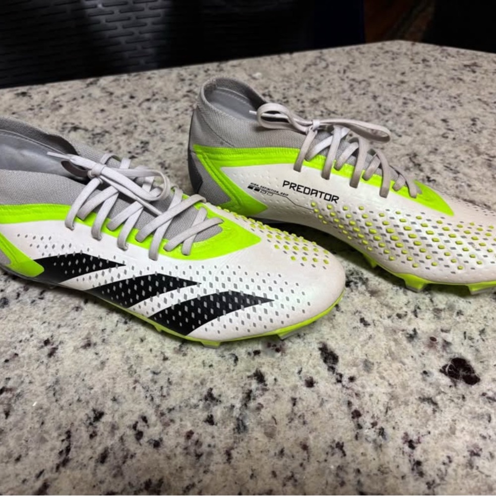 Adidas Predator Cleats in White and Neon Green
